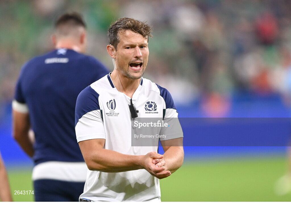 7 October 2023; Scotland attack coach Peter Horne before the 2023 Rugby World Cup Pool B match between Ireland and Scotland at the Stade de France in Paris, France. Photo by Ramsey Cardy/Sportsfile