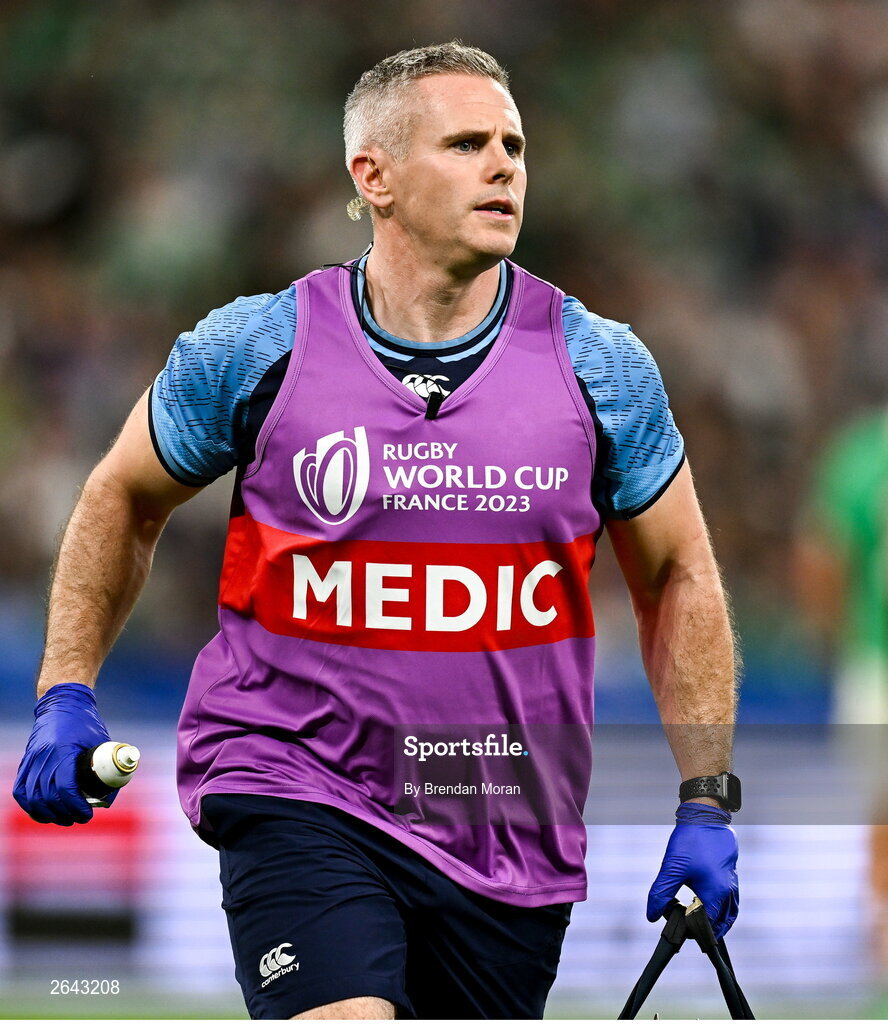 7 October 2023; Ireland team doctor Ciaran Cosgrave during the 2023 Rugby World Cup Pool B match between Ireland and Scotland at the Stade de France in Paris, France. Photo by Brendan Moran/Sportsfile