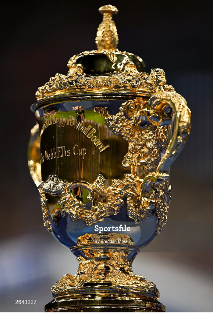 7 October 2023; A general view of the Webb Ellis Cup, the Rugby World Cup trophy, before the 2023 Rugby World Cup Pool B match between Ireland and Scotland at the Stade de France in Paris, France. Photo by Brendan Moran/Sportsfile