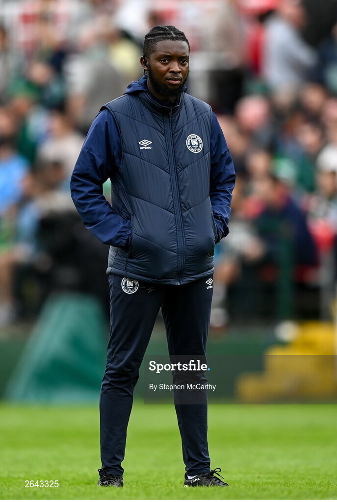 8 October 2023; St Patrick's Athletic athletic therapist David Mugalu before the Sports Direct Men’s FAI Cup semi-final match between Cork City and St Patrick's Athletic at Turner’s Cross in Cork. Photo by Stephen McCarthy/Sportsfile