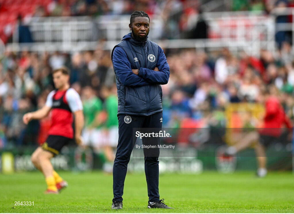 8 October 2023; St Patrick's Athletic athletic therapist David Mugalu before the Sports Direct Men’s FAI Cup semi-final match between Cork City and St Patrick's Athletic at Turner’s Cross in Cork. Photo by Stephen McCarthy/Sportsfile