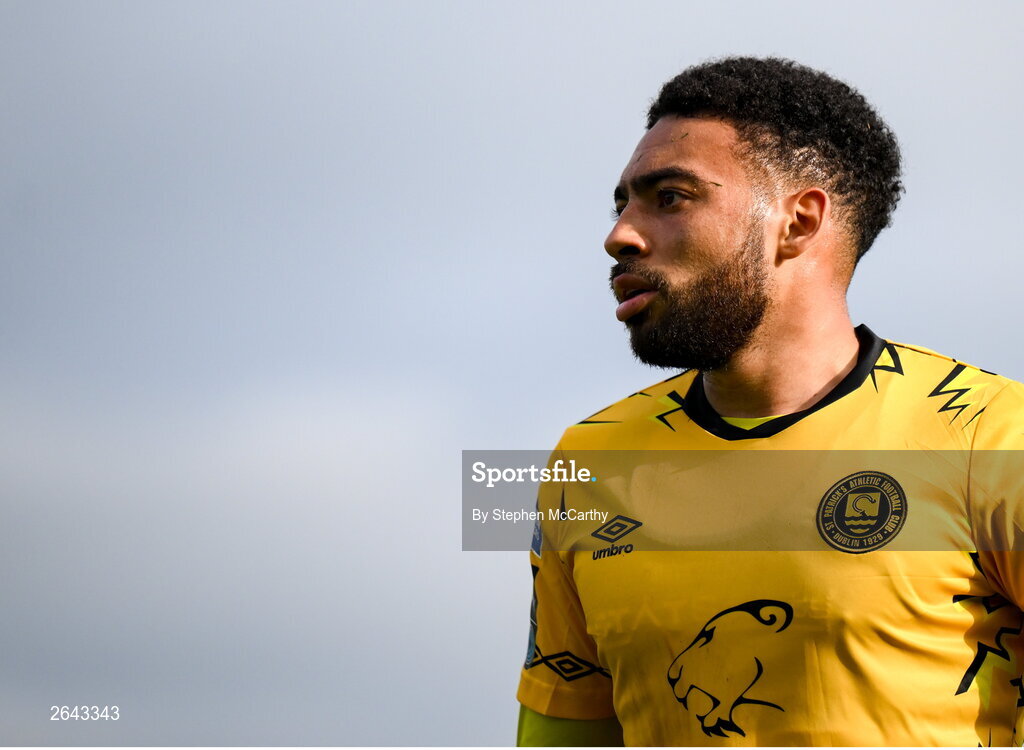8 October 2023; Jake Mulraney of St Patrick's Athletic during the Sports Direct Men’s FAI Cup semi-final match between Cork City and St Patrick's Athletic at Turner’s Cross in Cork. Photo by Stephen McCarthy/Sportsfile