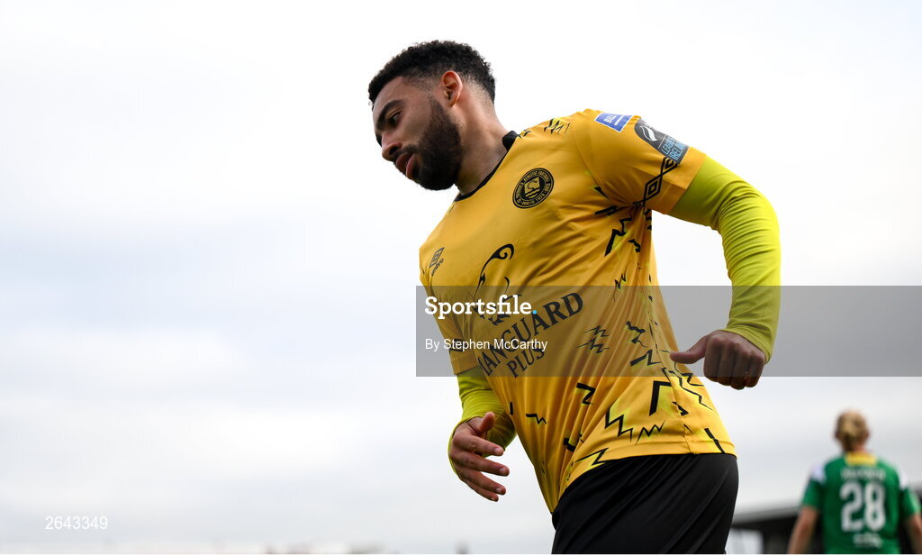 8 October 2023; Jake Mulraney of St Patrick's Athletic during the Sports Direct Men’s FAI Cup semi-final match between Cork City and St Patrick's Athletic at Turner’s Cross in Cork. Photo by Stephen McCarthy/Sportsfile