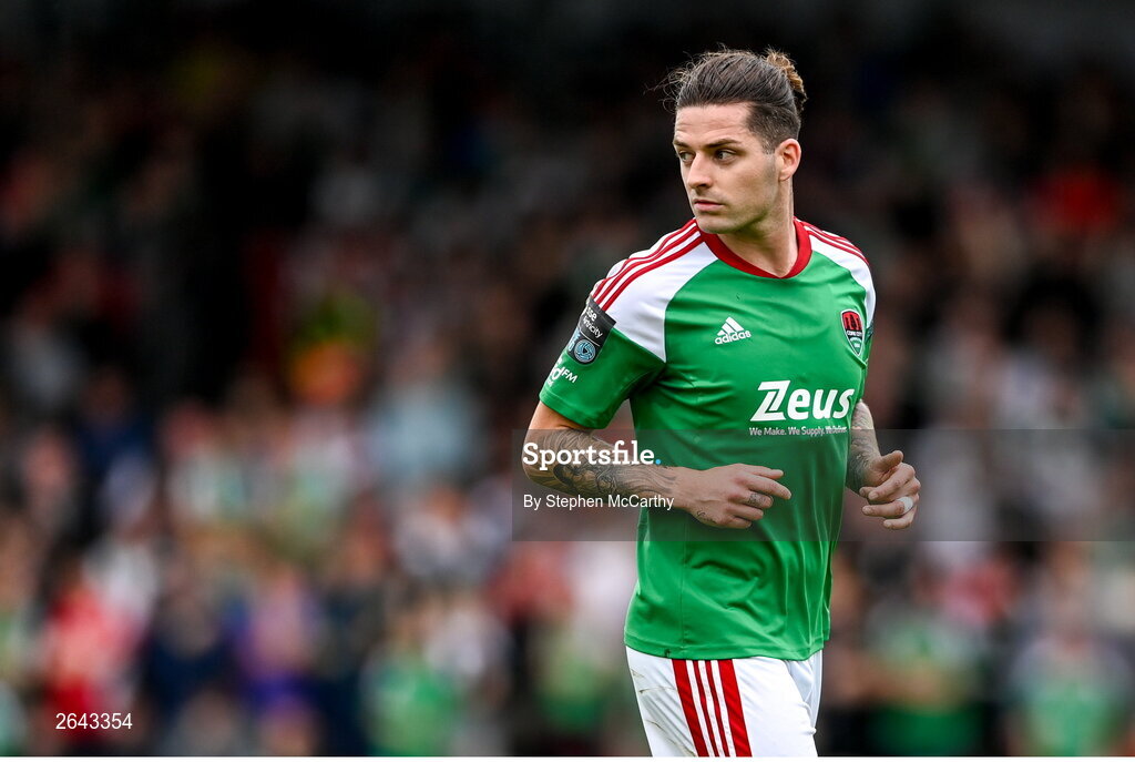 8 October 2023; Ruairi Keating of Cork City during the Sports Direct Men’s FAI Cup semi-final match between Cork City and St Patrick's Athletic at Turner’s Cross in Cork. Photo by Stephen McCarthy/Sportsfile