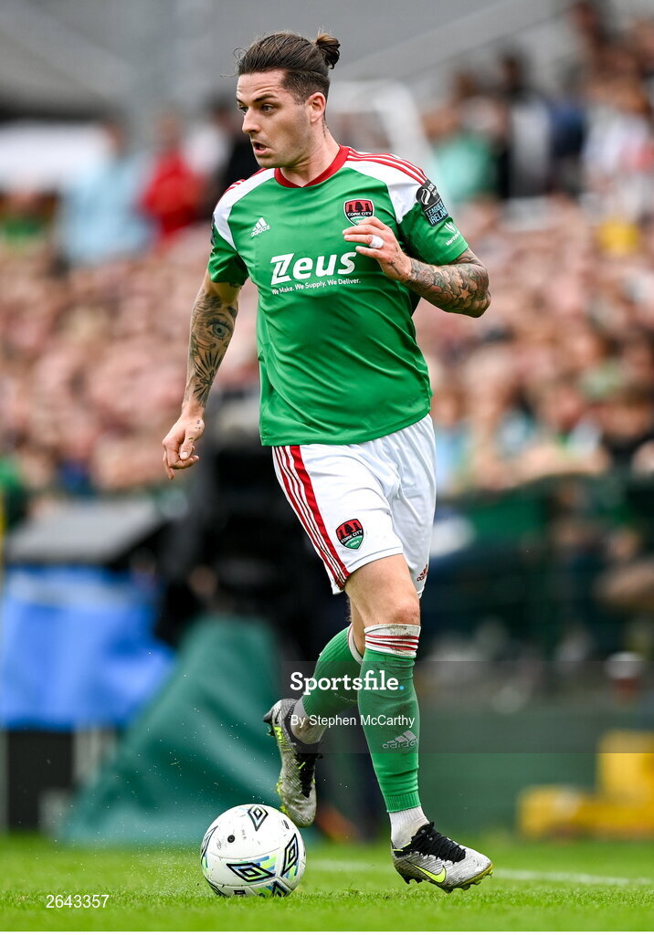 8 October 2023; Ruairi Keating of Cork City during the Sports Direct Men’s FAI Cup semi-final match between Cork City and St Patrick's Athletic at Turner’s Cross in Cork. Photo by Stephen McCarthy/Sportsfile