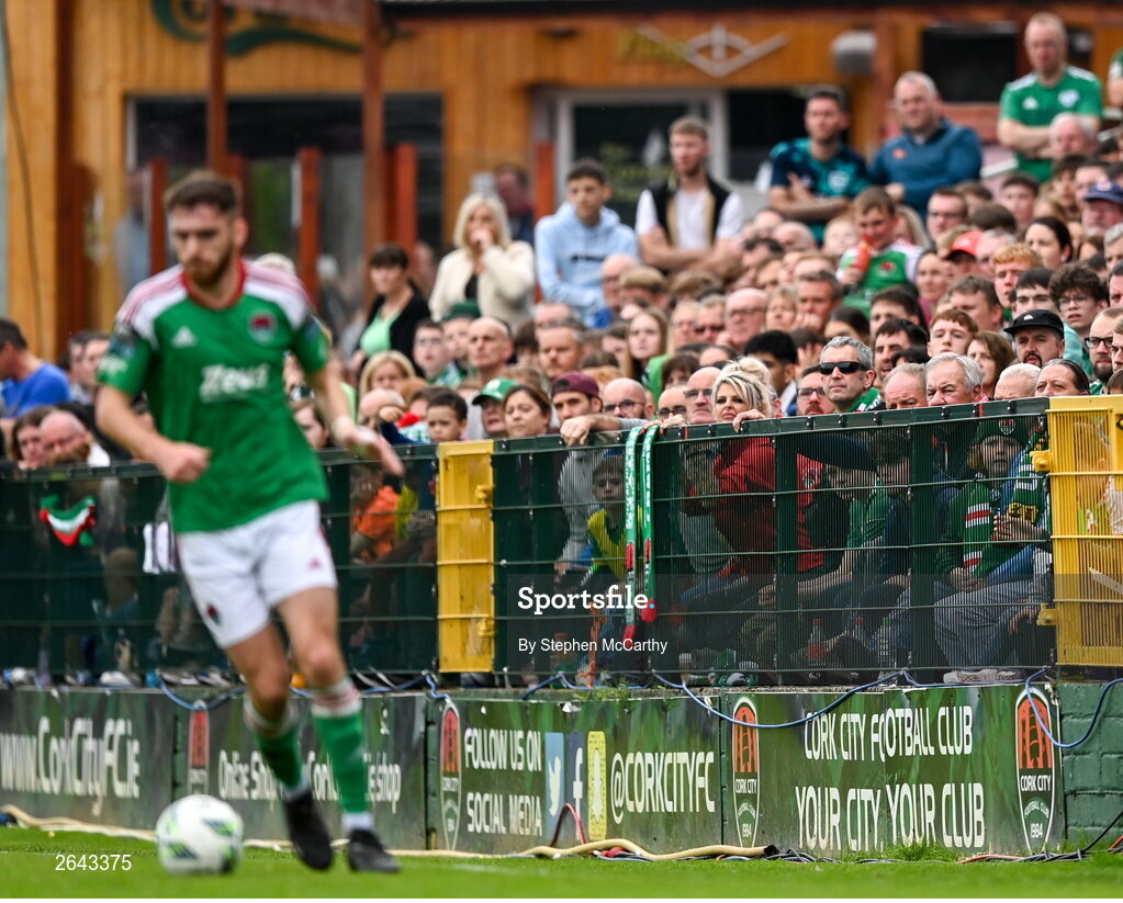 8 October 2023; Supporters watch on during the Sports Direct Men’s FAI Cup semi-final match between Cork City and St Patrick's Athletic at Turner’s Cross in Cork. Photo by Stephen McCarthy/Sportsfile