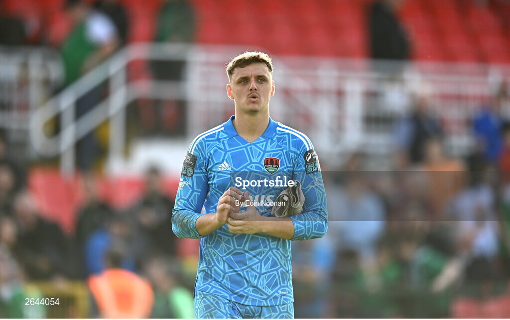 8 October 2023; Cork City goalkeeper Ollie Byrne during the Sports Direct Men’s FAI Cup semi-final match between Cork City and St Patrick's Athletic at Turner’s Cross in Cork. Photo by Eóin Noonan/Sportsfile