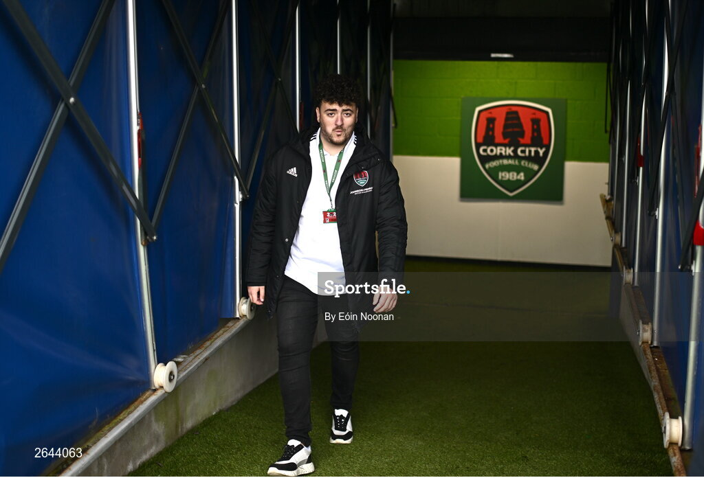 8 October 2023; Cork City social media coordinator Aaron Howey before the Sports Direct Men’s FAI Cup semi-final match between Cork City and St Patrick's Athletic at Turner’s Cross in Cork. Photo by Eóin Noonan/Sportsfile