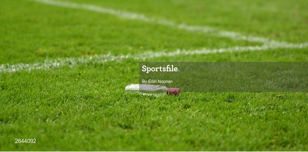 8 October 2023; A glass bottle thrown by supporters during the Sports Direct Men’s FAI Cup semi-final match between Cork City and St Patrick's Athletic at Turner’s Cross in Cork. Photo by Eóin Noonan/Sportsfile