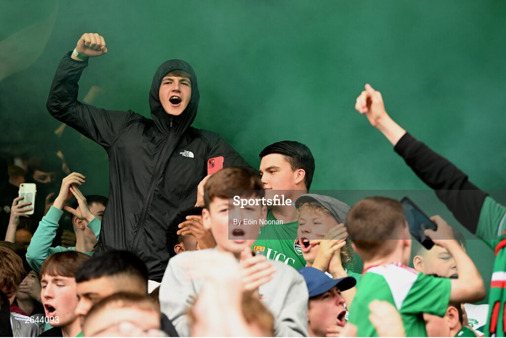 8 October 2023; Cork City supporters during the Sports Direct Men’s FAI Cup semi-final match between Cork City and St Patrick's Athletic at Turner’s Cross in Cork. Photo by Eóin Noonan/Sportsfile