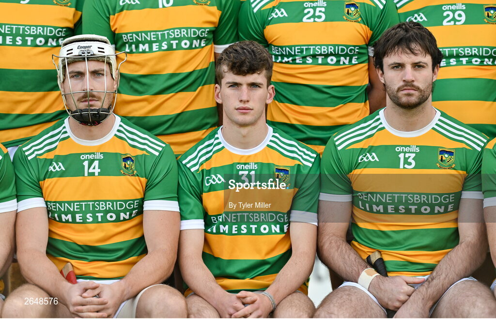 15 October 2023; Bennettsbridge players, from left, Liam Blanchfield, Paddy Walsh and Jason Cleere before the Kilkenny County Senior Club Hurling Championship semi-final match between O'Loughlin Gaels and Bennettsbridge at UPMC Nowlan Park in Kilkenny. Photo by Tyler Miller/Sportsfile