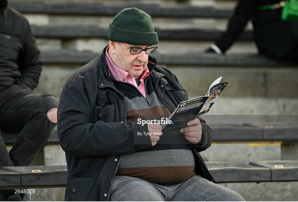 15 October 2023; A supporter inspects the match programme before the Kilkenny County Senior Club Hurling Championship semi-final match between O'Loughlin Gaels and Bennettsbridge at UPMC Nowlan Park in Kilkenny. Photo by Tyler Miller/Sportsfile