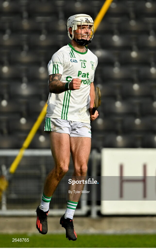 15 October 2023; Owen Wall of O'Loughlin Gaels celebrates after scoring his side's third and winning goal during the Kilkenny County Senior Club Hurling Championship semi-final match between O'Loughlin Gaels and Bennettsbridge at UPMC Nowlan Park in Kilkenny. Photo by Tyler Miller/Sportsfile