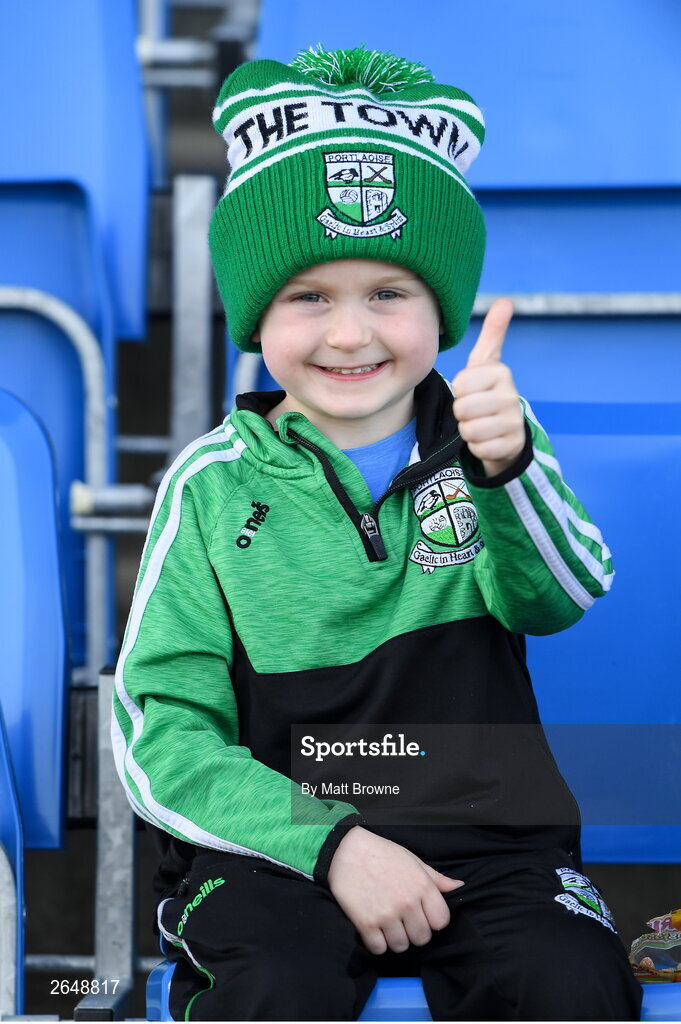 15 October 2023; Portlaoise supporter James Kelly, age 5, before the Laois County Senior Club Football Championship final match between St Joseph's and Portlaoise at Laois Hire O'Moore Park in Portlaoise, Laois. Photo by Matt Browne/Sportsfile