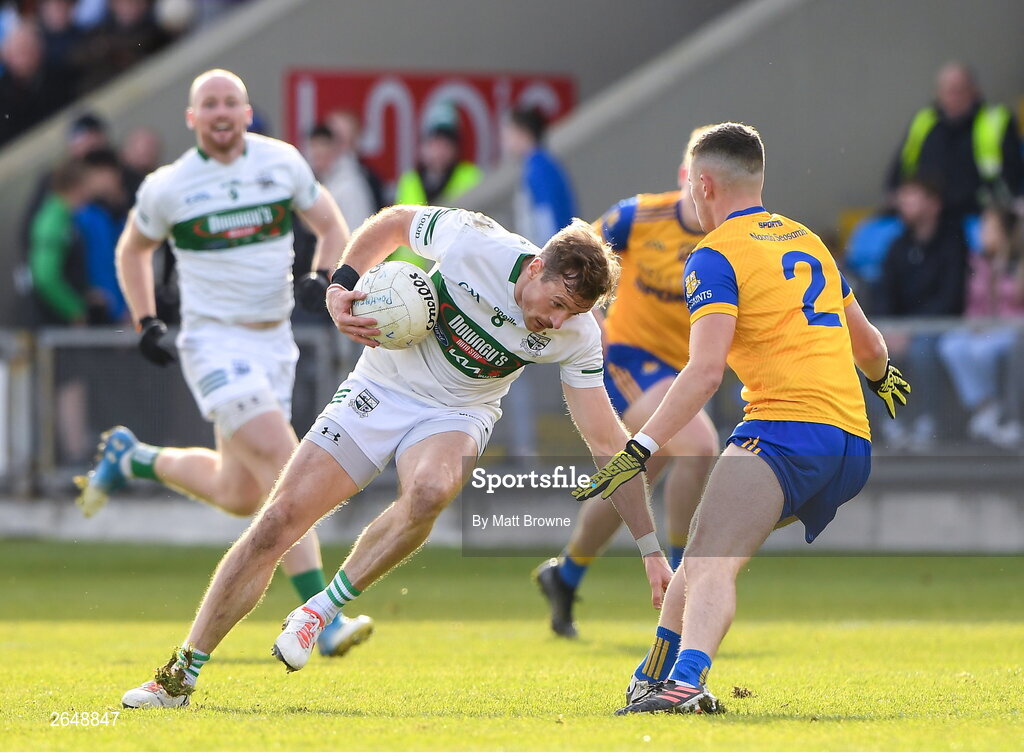 15 October 2023; Kieran Lillis of Portlaoise in action against Jack Lacey of St Joseph's during the Laois County Senior Club Football Championship final match between St Joseph's and Portlaoise at Laois Hire O'Moore Park in Portlaoise, Laois. Photo by Matt Browne/Sportsfile