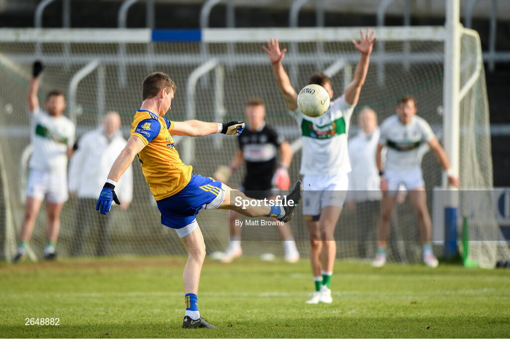 15 October 2023; Eoghan O'Flaherty of St Joseph's scores a point from a free against Portlaoise during the Laois County Senior Club Football Championship final match between St Joseph's and Portlaoise at Laois Hire O'Moore Park in Portlaoise, Laois. Photo by Matt Browne/Sportsfile