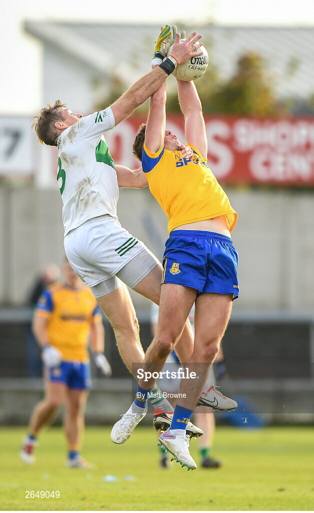 15 October 2023; Gearoid Lynch of St Joseph's in action against Kieran Lillis of Portlaoise during the Laois County Senior Club Football Championship final match between St Joseph's and Portlaoise at Laois Hire O'Moore Park in Portlaoise, Laois. Photo by Matt Browne/Sportsfile