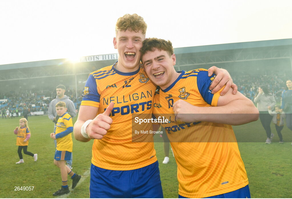 15 October 2023; Cormac Murphy and Oisin Hooney of St Joseph's celebrate after the Laois County Senior Club Football Championship final match between St Joseph's and Portlaoise at Laois Hire O'Moore Park in Portlaoise, Laois. Photo by Matt Browne/Sportsfile