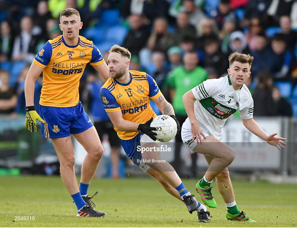 15 October 2023; Dylan Doyle of St Joseph's in action against Michael Dowling of Portlaoise during the Laois County Senior Club Football Championship final match between St Joseph's and Portlaoise at Laois Hire O'Moore Park in Portlaoise, Laois. Photo by Matt Browne/Sportsfile