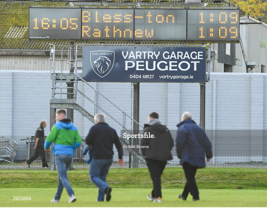 22 October 2023; Supporters leave after the match went to a replay after the Wicklow County Senior Club Football Championship final between Blessington and Rathnew at Echelon Park in Aughrim, Wicklow. Photo by Matt Browne/Sportsfile