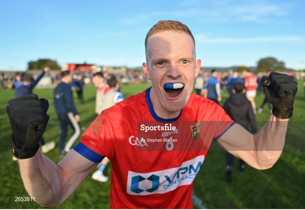 22 October 2023; Páraic McKenny of Ardee St Mary's celebrates after his side's victory in the Louth County Senior Club Football Championship final between Ardee St Mary's and Naomh Mairtin at Pairc Naomh Bríd in Dowdallshill, Louth. Photo by Stephen Marken/Sportsfile