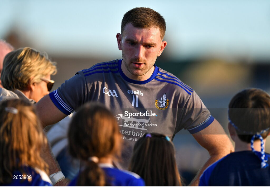 22 October 2023; Sam Mulroy of Naomh Mairtin after his side's defeat in the Louth County Senior Club Football Championship final between Ardee St Mary's and Naomh Mairtin at Pairc Naomh Bríd in Dowdallshill, Louth. Photo by Stephen Marken/Sportsfile