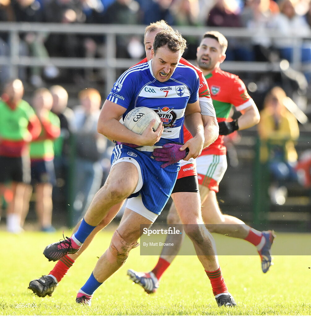 22 October 2023; Paul McLoughlin of Blessington in action against James Stafford of Rathnew during the Wicklow County Senior Club Football Championship final between Blessington and Rathnew at Echelon Park in Aughrim, Wicklow. Photo by Matt Browne/Sportsfile