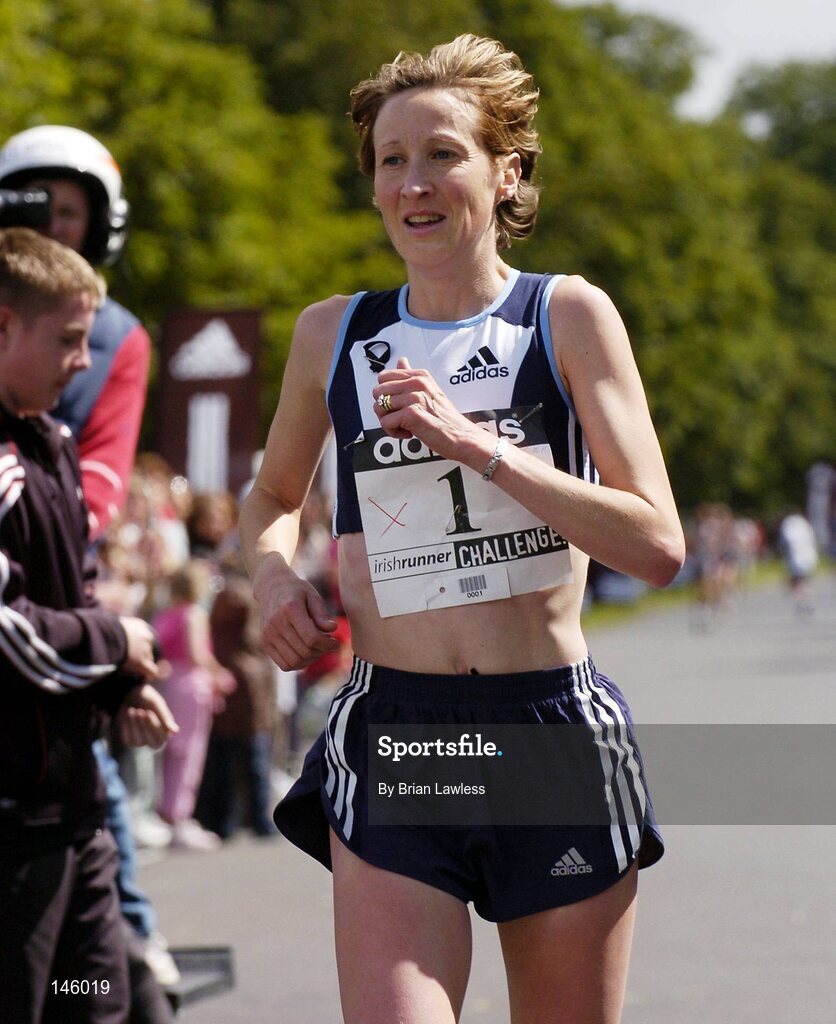 4 July 2004; Catherina McKiernan after finishing in a time of 00:26:14 to be the first woman home. The adidas Irish Runner Challenge, Phoenix Park, Dublin. Picture credit; Brian Lawless / SPORTSFILE