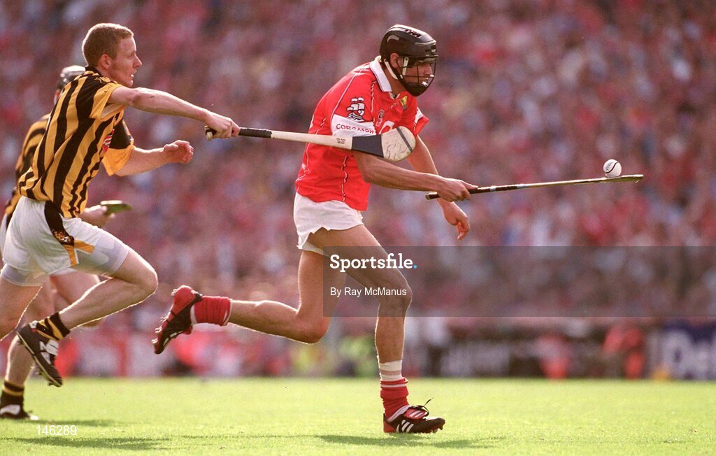 14 September 2003; Setanta O'hAilpin, Cork, in action against Kilkenny's James Ryall. Guinness All-Ireland Senior Hurling Championship Final, Kilkenny v Cork, Croke Park, Dublin. Picture credit; Ray McManus / SPORTSFILE
