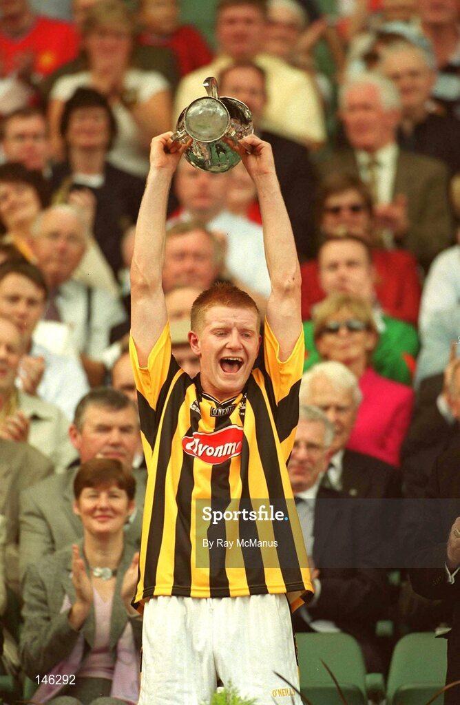 14 September 2003; Richie Power, Kilkenny minor captain lifts the Irish Press Cup. All-Ireland Minor Hurling Championship Final, Kilkenny v Galway, Croke Park, Dublin. Picture credit; Ray McManus / SPORTSFILE