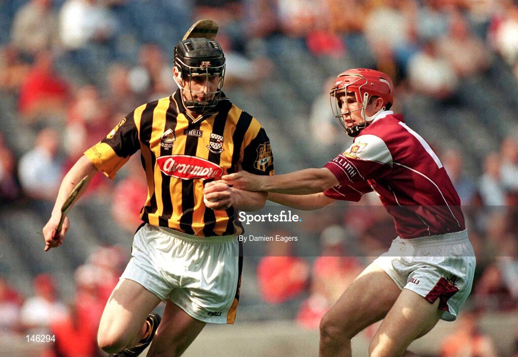 14 September 2003; John Tennyson, Kilkenny, in action against Galway's Niall Healy. All-Ireland Minor Hurling Championship Final, Kilkenny v Galway, Croke Park, Dublin. Picture credit; Damien Eagers / SPORTSFILE