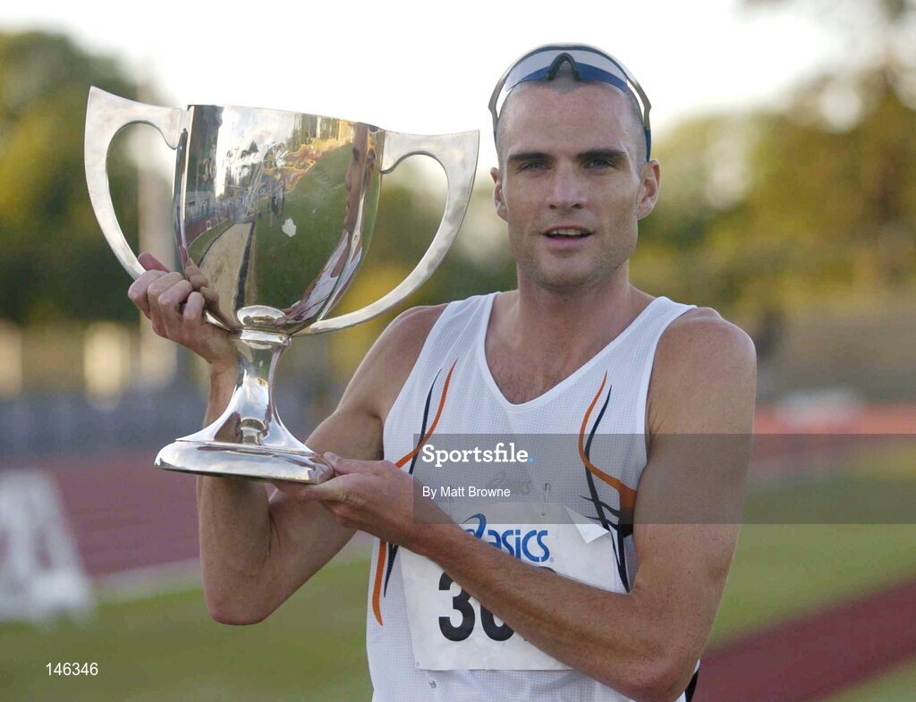 25 June 2004; James Nolan pictured with the cup after winning the Morton Mile at the Dublin InterBLÉ National Track & Field Games, Morton Stadium, Santry, Co. Dublin. Picture credit; Matt Browne / SPORTSFILE