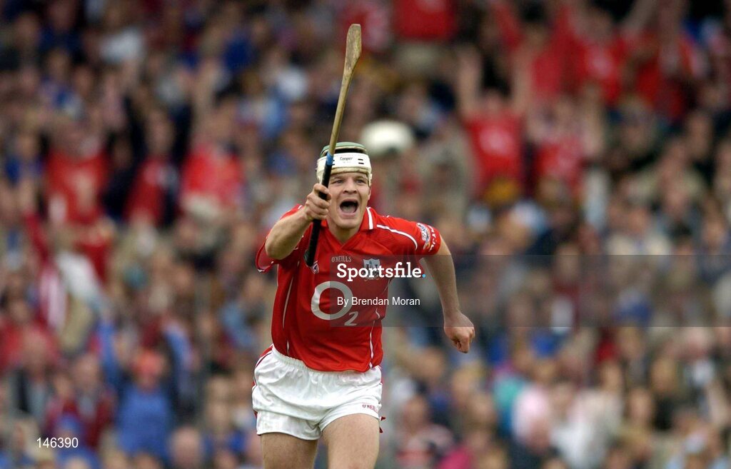 10 July 2004; Niall McCarthy, Cork, celebrates scoring his sides second goal against Tipperary. Guinness Senior Hurling Championship Qualifier, Round 3, Cork v Tipperary, Fitzgerald Stadium, Killarney, Co. Kerry. Picture credit; Brendan Moran / SPORTSFILE