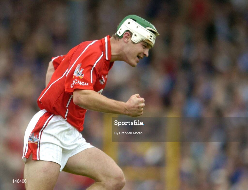 10 July 2004; Niall McCarthy, Cork, celebrates scoring his sides second goal against Tipperary. Guinness Senior Hurling Championship Qualifier, Round 3, Cork v Tipperary, Fitzgerald Stadium, Killarney, Co. Kerry. Picture credit; Brendan Moran / SPORTSFILE