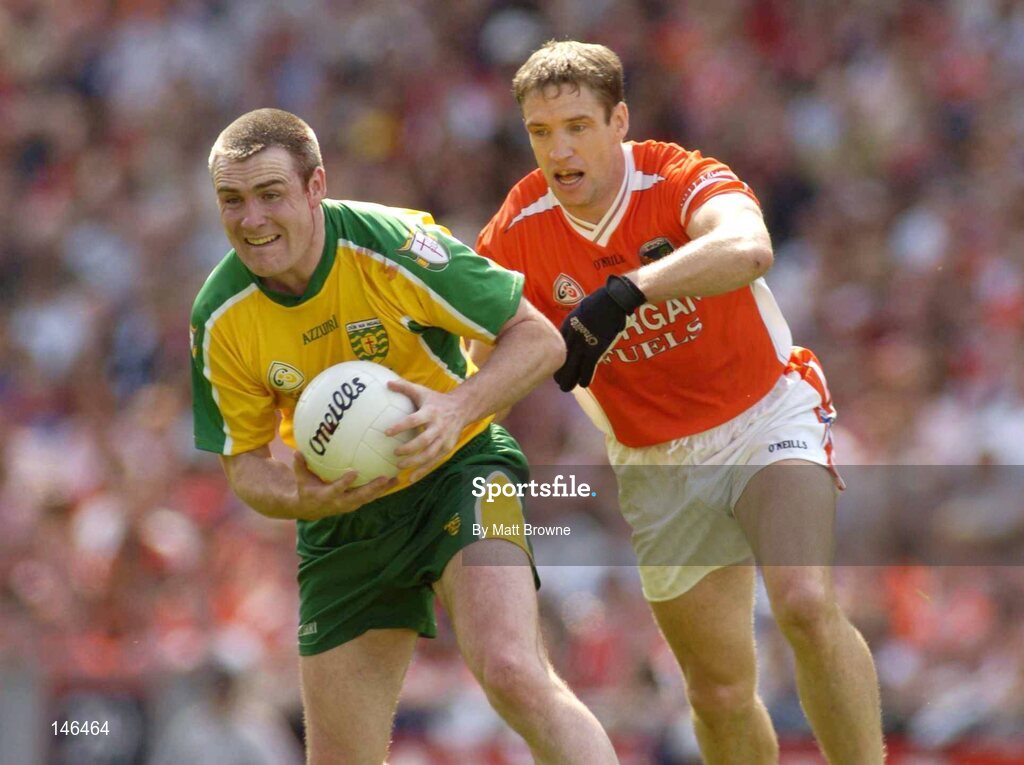 11 July 2004; John Gildea, Donegal, in action against Kieran McGeeney, Armagh. Bank of Ireland Ulster Senior Football Championship Final, Armagh v Donegal, Croke Park, Dublin. Picture credit; Matt Browne / SPORTSFILE