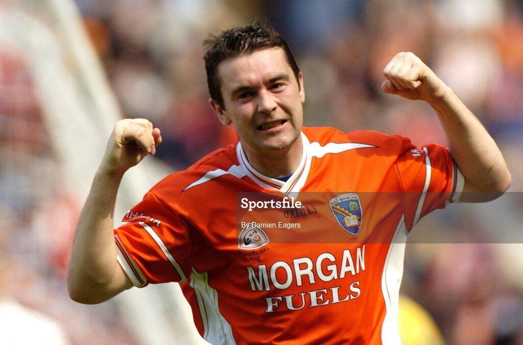 11 July 2004; Armagh's Oisin McConville celebrates after scoring his sides third goal. Bank of Ireland Ulster Senior Football Championship Final, Armagh v Donegal, Croke Park, Dublin. Picture credit; Damien Eagers / SPORTSFILE