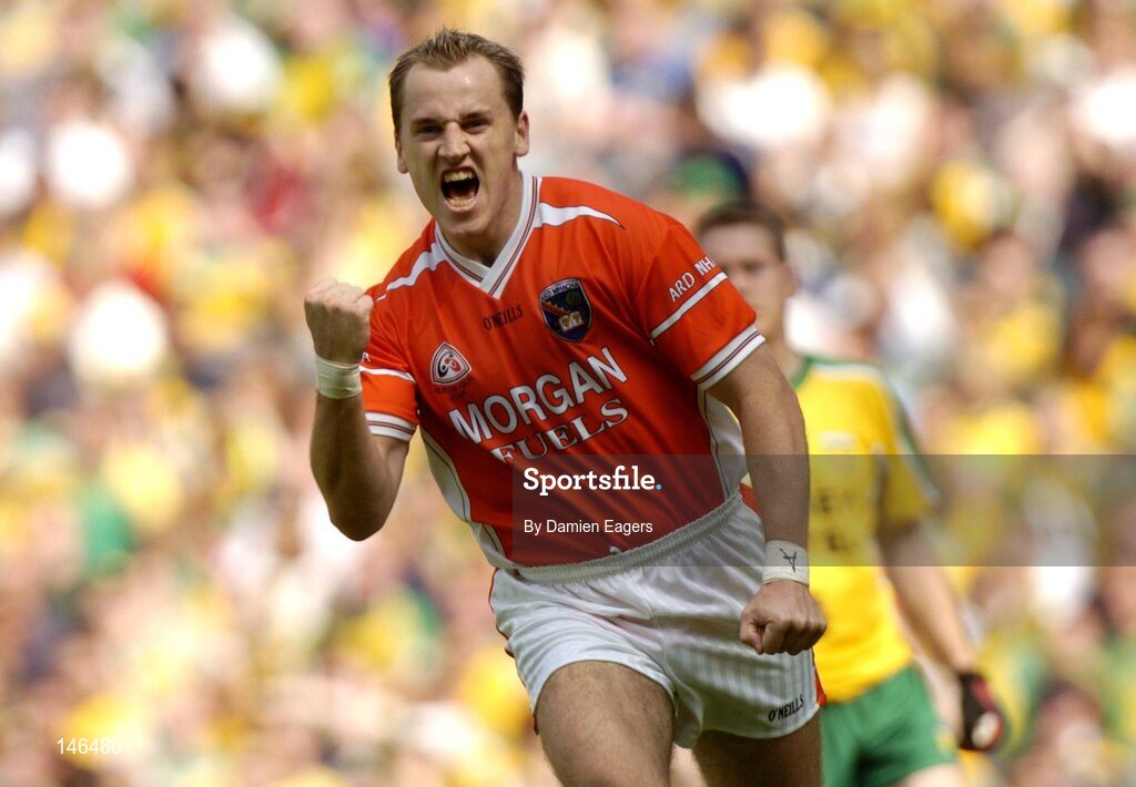 11 July 2004; Armagh's Paddy McKeever celebrates after scoring his sides first goal. Bank of Ireland Ulster Senior Football Championship Final, Armagh v Donegal, Croke Park, Dublin. Picture credit; Damien Eagers / SPORTSFILE