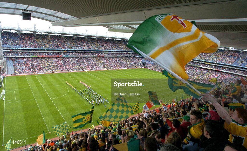 11 July 2004; The St. Michael's C.B.S. band leads the teams in the pre-match parade. Bank of Ireland Ulster Senior Football Championship Final, Armagh v Donegal, Croke Park, Dublin. Picture credit; Brian Lawless / SPORTSFILE