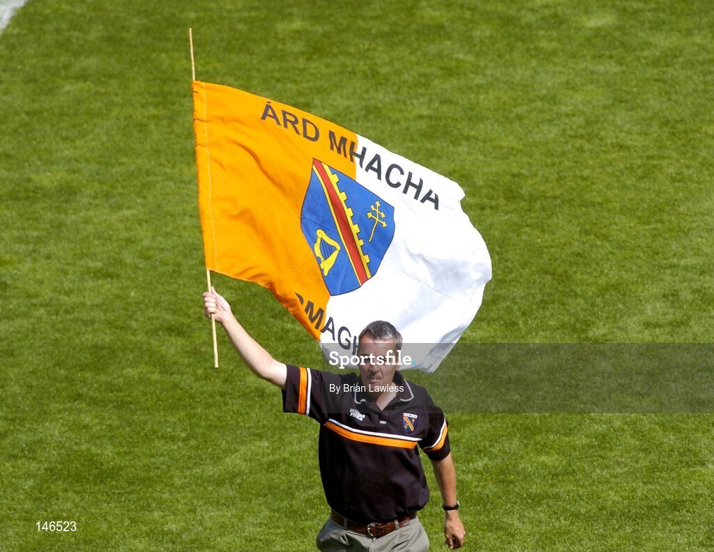 11 July 2004; An Armagh fan celebrates after the game. Bank of Ireland Ulster Senior Football Championship Final, Armagh v Donegal, Croke Park, Dublin. Picture credit; Brian Lawless / SPORTSFILE