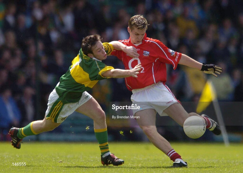11 July 2004; Colm Callanan, Cork, in action against Danny O'Connor, Kerry. Munster Minor Football Championship Final, Cork v Kerry, Gaelic Grounds, Limerick. Picture credit; Brendan Moran / SPORTSFILE