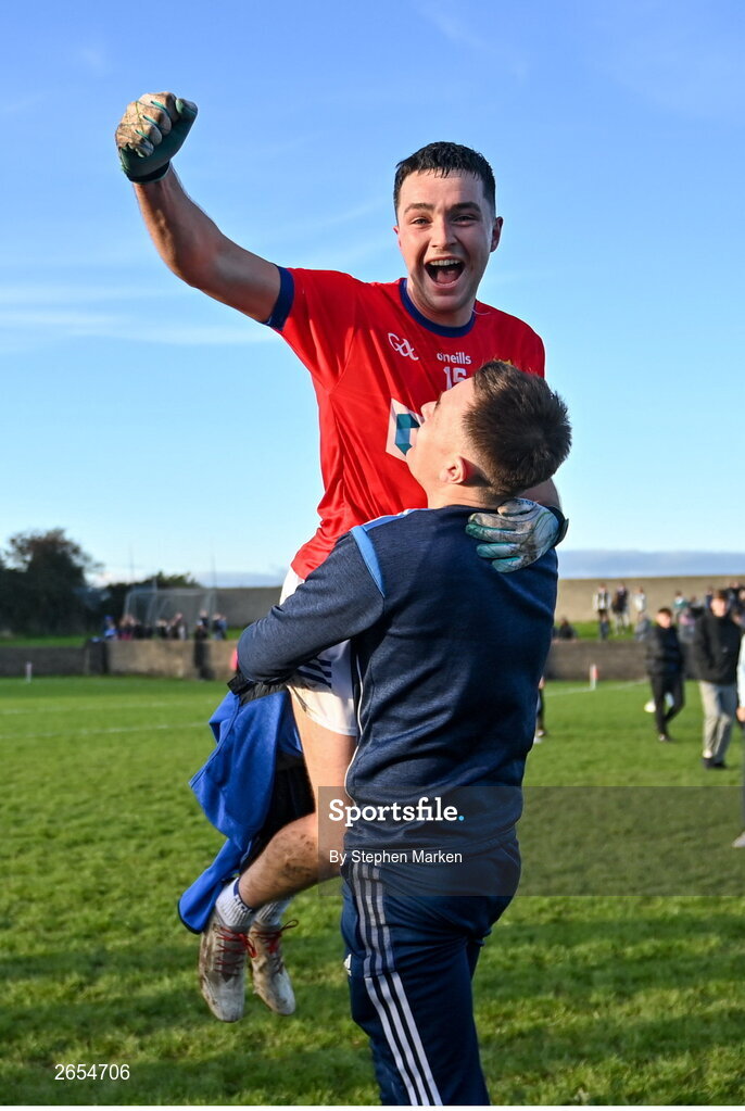 22 October 2023; Tom Jackson of Ardee St Mary's celebrates his side's victory in the Louth County Senior Club Football Championship final between Ardee St Mary's and Naomh Mairtin at Pairc Naomh Bríd in Dowdallshill, Louth. Photo by Stephen Marken/Sportsfile