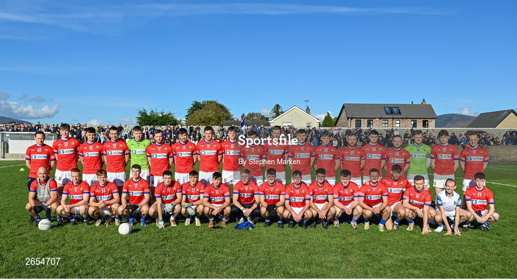 22 October 2023; The Ardee St Mary's team before the Louth County Senior Club Football Championship final between Ardee St Mary's and Naomh Mairtin at Pairc Naomh Bríd in Dowdallshill, Louth. Photo by Stephen Marken/Sportsfile
