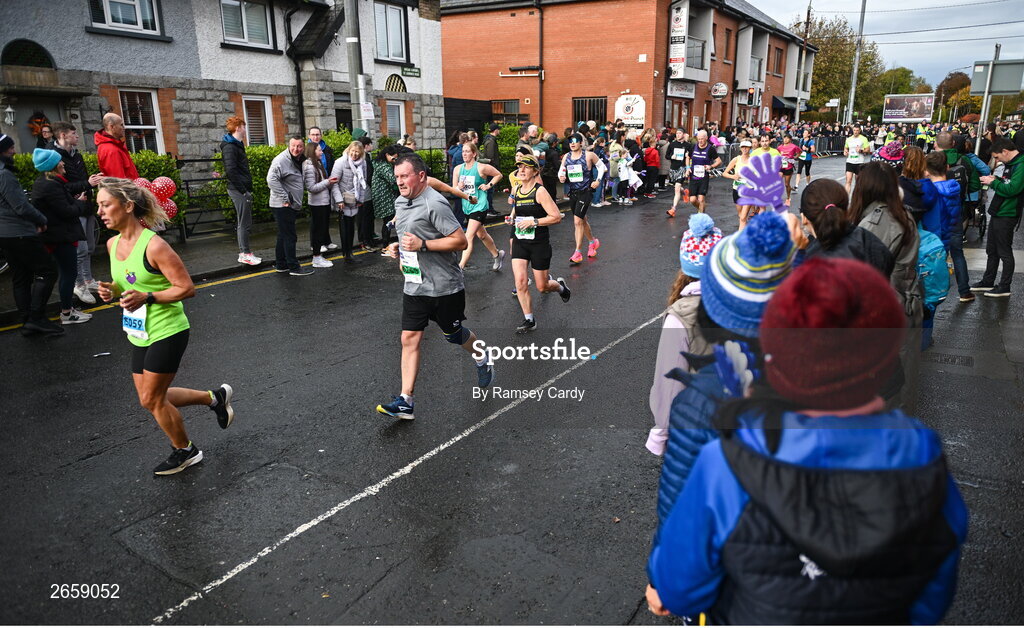 29 October 2023; Participants pass through Chapelizod during the 2023 Irish Life Dublin Marathon. Thousands of runners took to the Fitzwilliam Square start line, to participate in the 42nd running of the Dublin Marathon. Photo by Ramsey Cardy/Sportsfile