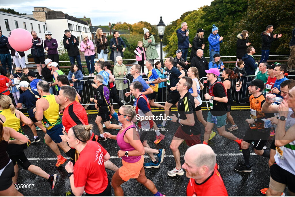 29 October 2023; Participants pass through Chapelizod during the 2023 Irish Life Dublin Marathon. Thousands of runners took to the Fitzwilliam Square start line, to participate in the 42nd running of the Dublin Marathon. Photo by Ramsey Cardy/Sportsfile