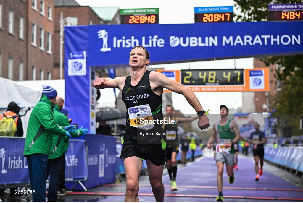 29 October 2023; Sean Connery from Kilkenny after the 2023 Irish Life Dublin Marathon. Thousands of runners took to the Fitzwilliam Square start line, to participate in the 42nd running of the Dublin Marathon. Photo by Sam Barnes/Sportsfile