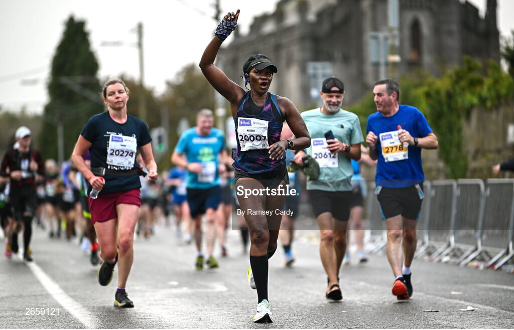 29 October 2023; Massah Cooper during the 2023 Irish Life Dublin Marathon. Thousands of runners took to the Fitzwilliam Square start line, to participate in the 42nd running of the Dublin Marathon. Photo by Ramsey Cardy/Sportsfile