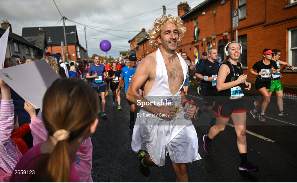 29 October 2023; Jean Baptiste Kerleroux during the 2023 Irish Life Dublin Marathon. Thousands of runners took to the Fitzwilliam Square start line, to participate in the 42nd running of the Dublin Marathon. Photo by Ramsey Cardy/Sportsfile
