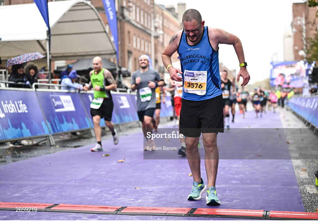 29 October 2023; Nicholas Kennedy from Dublin after the 2023 Irish Life Dublin Marathon. Thousands of runners took to the Fitzwilliam Square start line, to participate in the 42nd running of the Dublin Marathon. Photo by Sam Barnes/Sportsfile