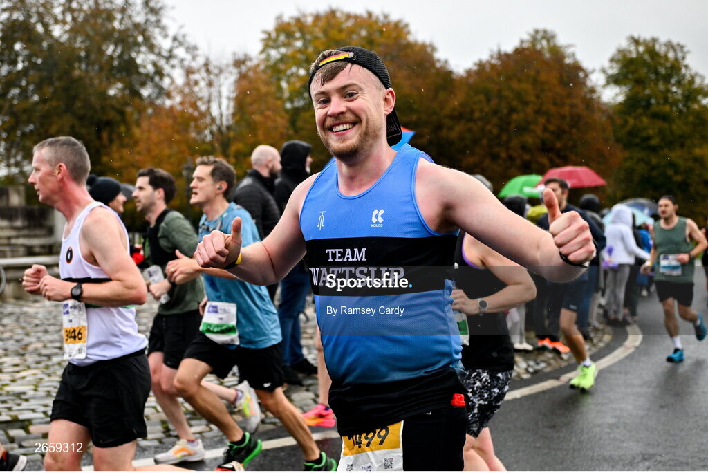 29 October 2023; Killian Campbell from Kildare during the 2023 Irish Life Dublin Marathon. Thousands of runners took to the Fitzwilliam Square start line, to participate in the 42nd running of the Dublin Marathon. Photo by Ramsey Cardy/Sportsfile