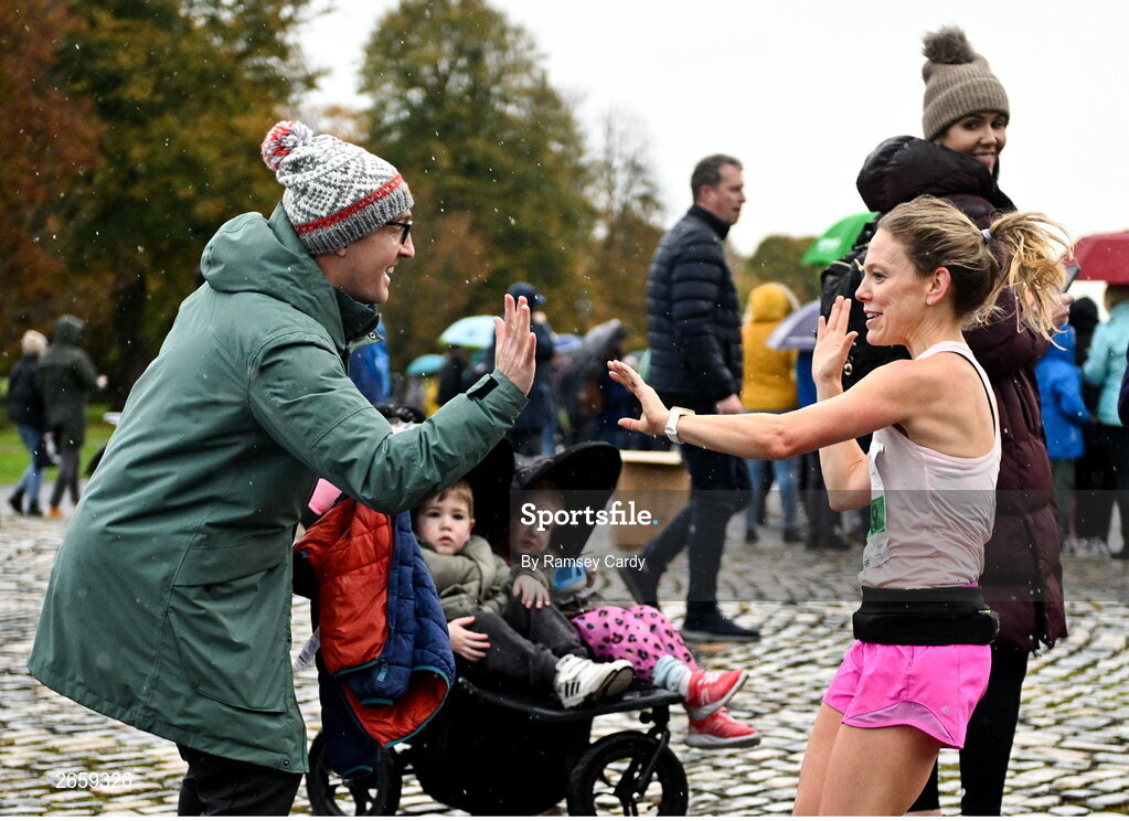 29 October 2023; Sarah Kelly from Sligo during the 2023 Irish Life Dublin Marathon. Thousands of runners took to the Fitzwilliam Square start line, to participate in the 42nd running of the Dublin Marathon. Photo by Ramsey Cardy/Sportsfile